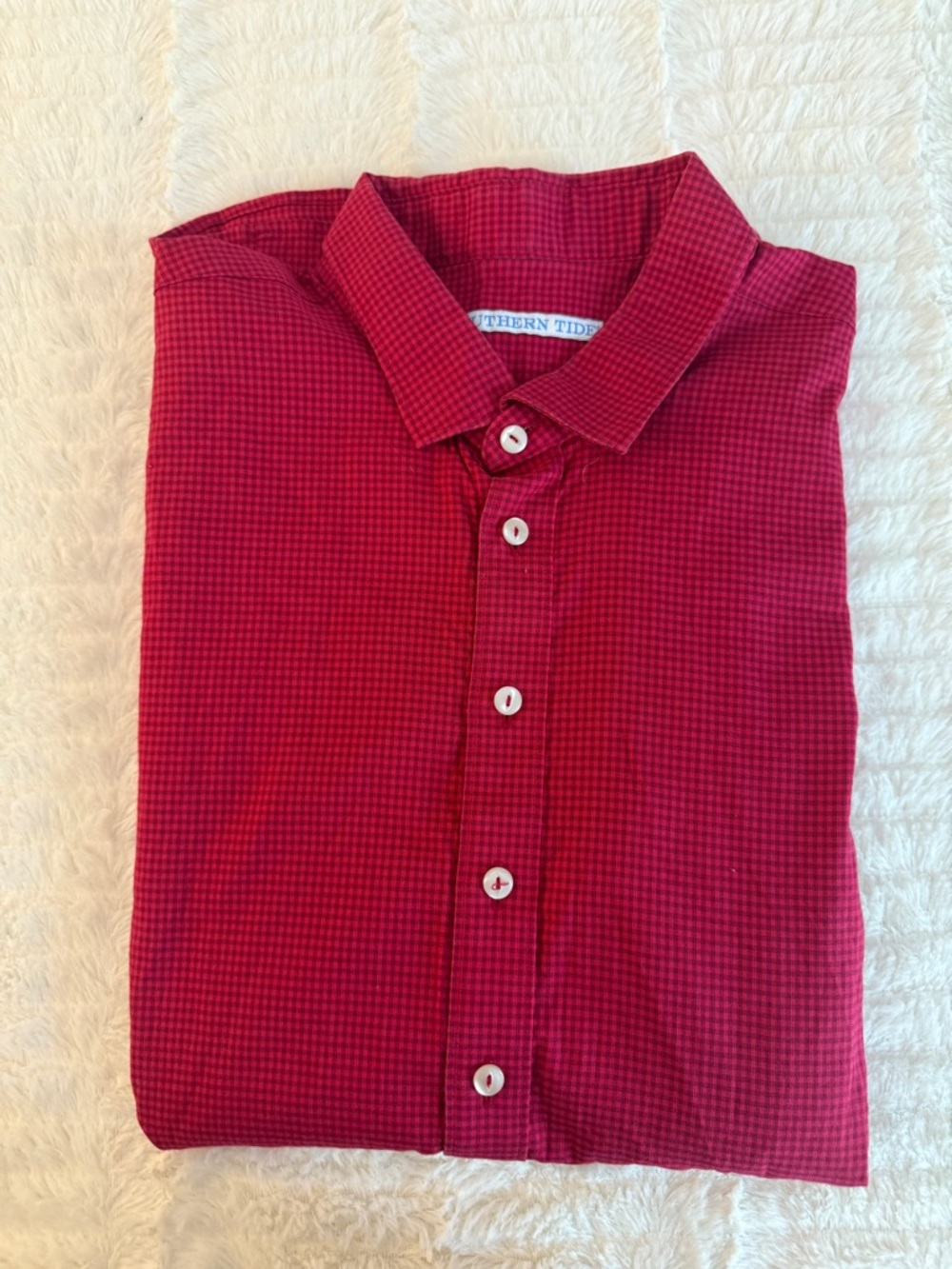 Southern Tide Red Microcheck Button-Up Shirt